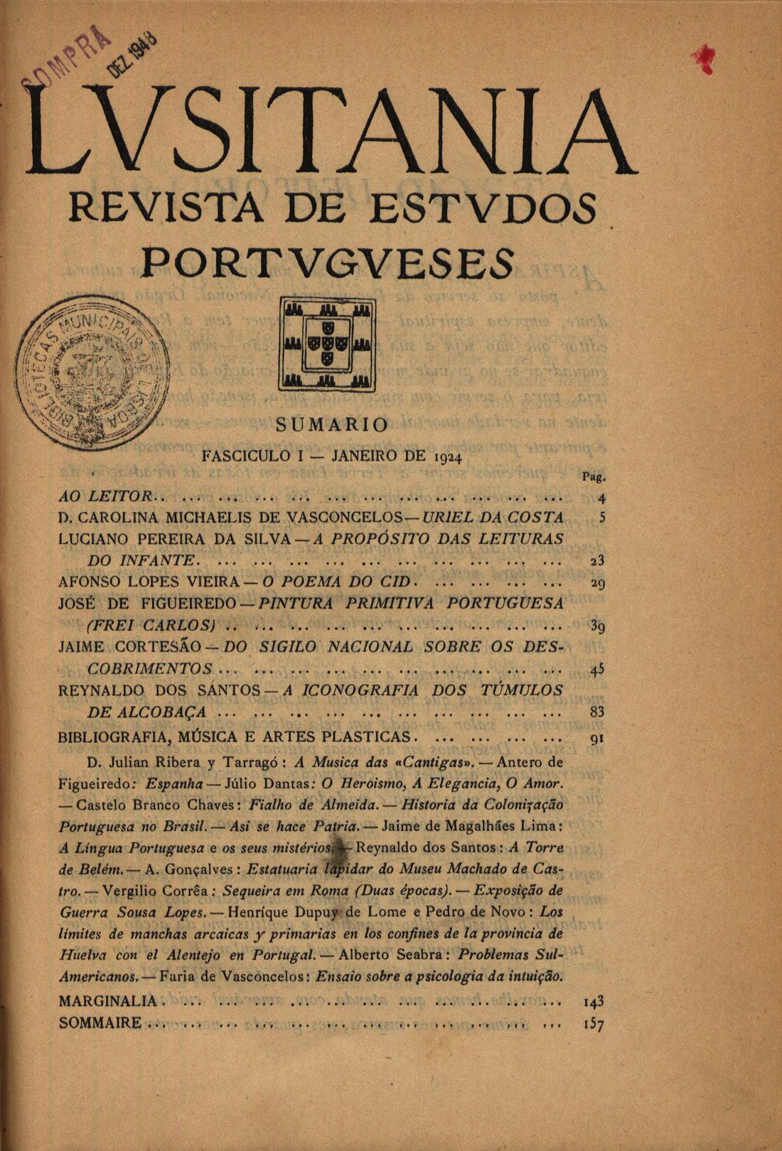 Sumário do Fasciculo I - Janeiro de 1924 [360 KB] 